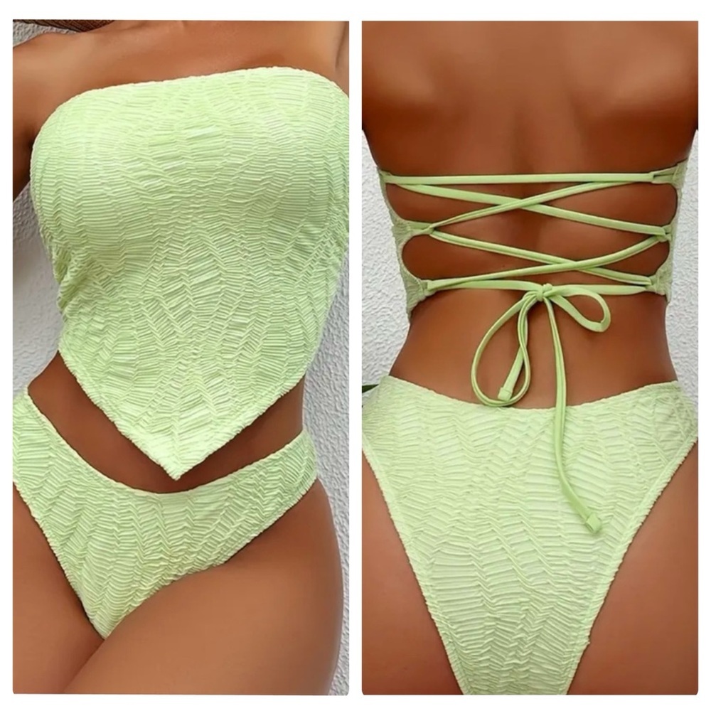 Green Bandeau High Waisted Tankini Set